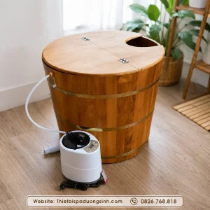 Thùng Xông Hơi Gỗ Pơ Mu – Bồn Tắm Tròn Gỗ Pơ Mu Cao Cấp, Kèm Máy Xông Hơi Mini