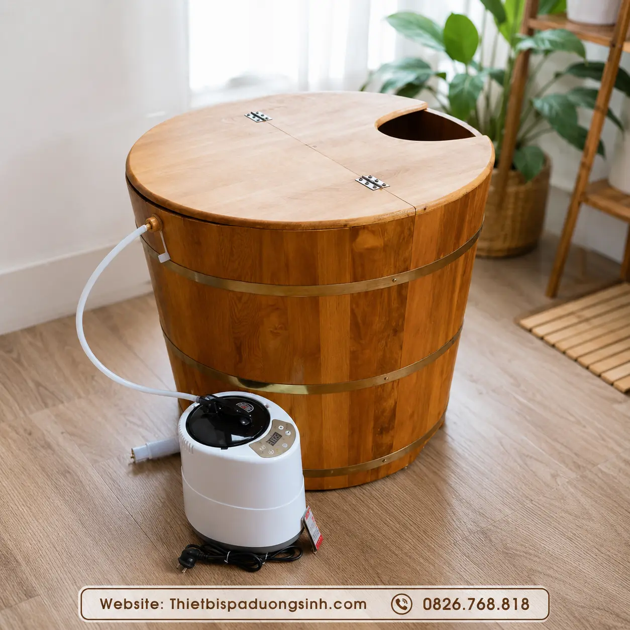 4 Thùng Xông Hơi Gỗ Pơ Mu – Bồn Tắm Tròn Gỗ Pơ Mu Cao Cấp, Kèm Máy Xông Hơi Mini