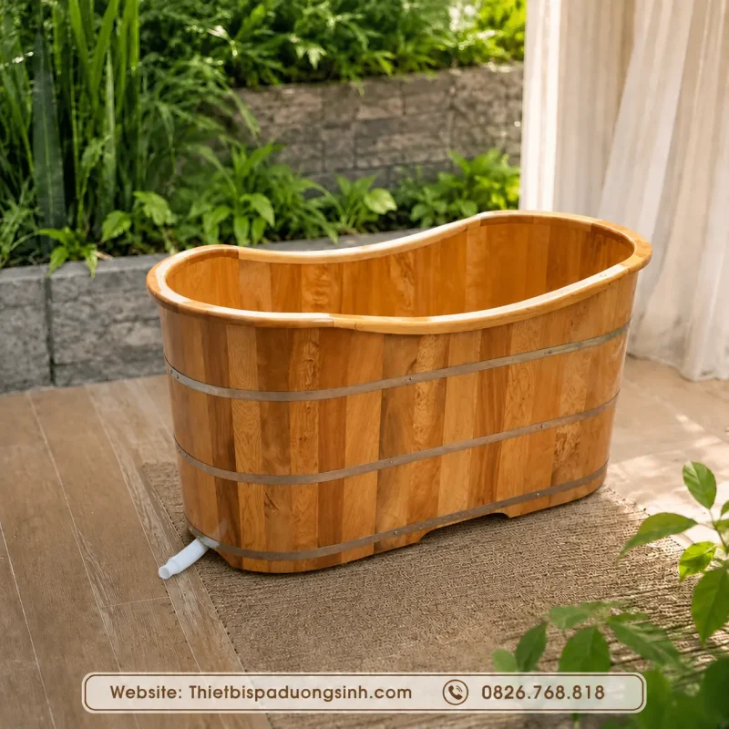 Bồn Tắm Gỗ Pơ Mu Dáng Miệng Cong Bo Viền