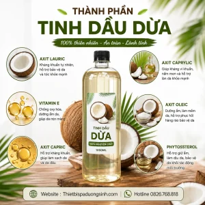 TINH DẦU DỪA NGUYÊN CHẤT 100% CHAI 1000ML – DƯỠNG DA, CHĂM SÓC TÓC & MASSAGE