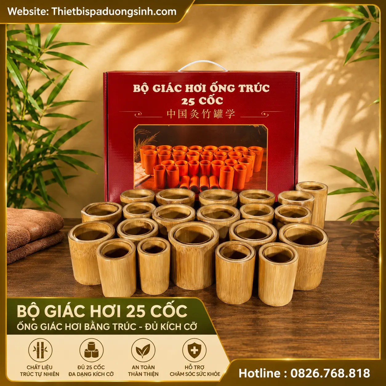 4 GIÁC HƠI TRÚC SIÊU BỀN ĐẸP – ỐNG GIÁC HƠI BẰNG TRÚC ĐỦ KÍCH CỠ – TẶNG KÈM DỤNG CỤ GIÁC