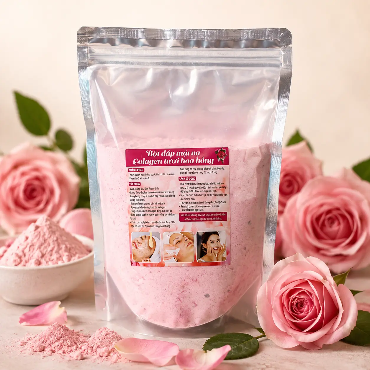 5 Bột Dẻo Mặt Nạ Hoa Hồng Collagen Cánh Hoa Hồng 1000g – Mặt Nạ Đắp Mặt Dưỡng Da Mềm Mịn Cho Spa