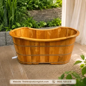 Bồn Tắm Gỗ Pơ Mu Dáng Miệng Cong Bo Viền