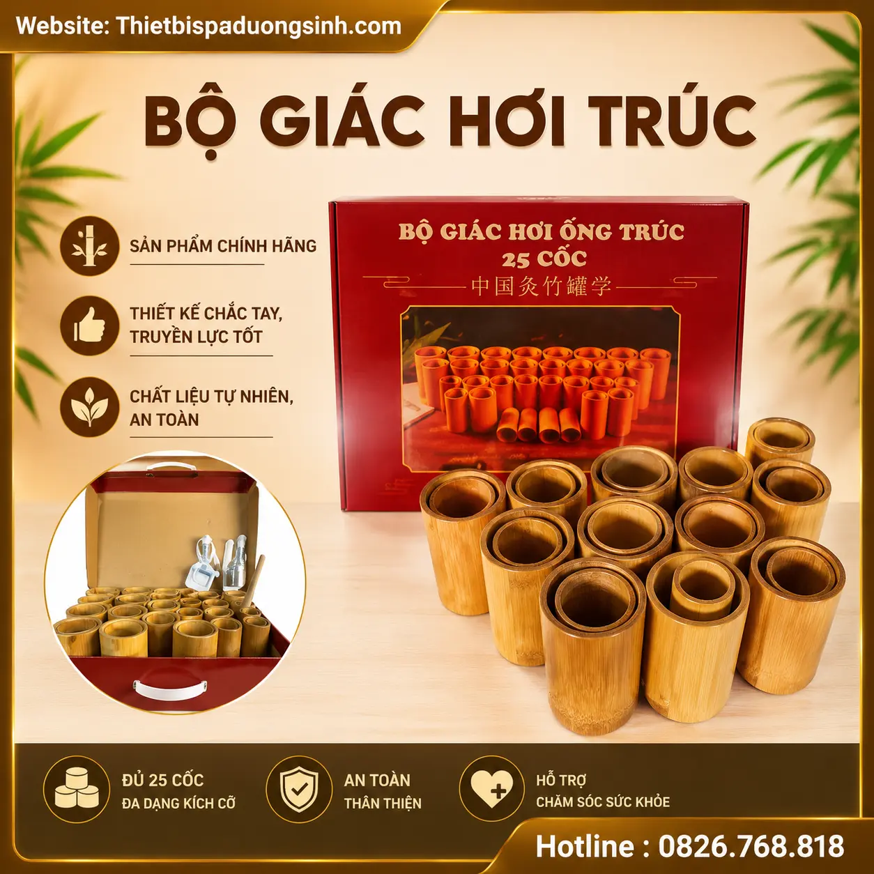 5 GIÁC HƠI TRÚC SIÊU BỀN ĐẸP – ỐNG GIÁC HƠI BẰNG TRÚC ĐỦ KÍCH CỠ – TẶNG KÈM DỤNG CỤ GIÁC