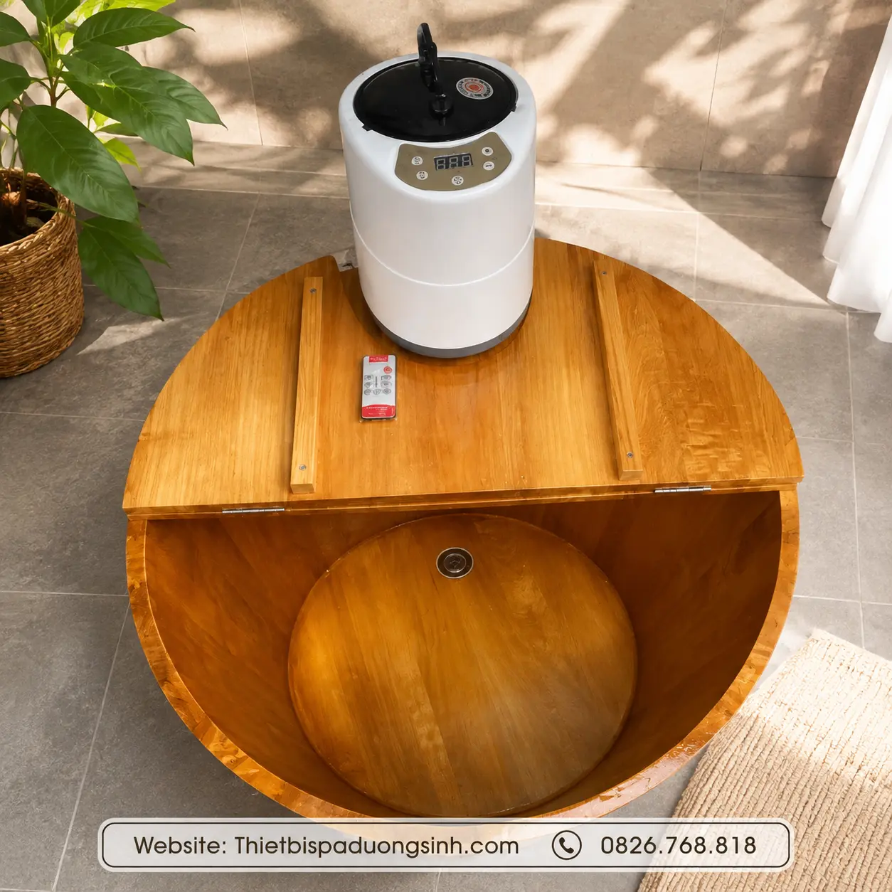 6 Thùng Xông Hơi Gỗ Pơ Mu – Bồn Tắm Tròn Gỗ Pơ Mu Cao Cấp, Kèm Máy Xông Hơi Mini
