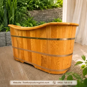 Bồn Tắm Gỗ Pơ Mu Dáng Miệng Cong Bo Viền