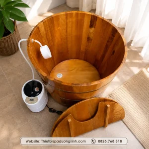 Thùng Xông Hơi Gỗ Pơ Mu – Bồn Tắm Tròn Gỗ Pơ Mu Cao Cấp, Kèm Máy Xông Hơi Mini