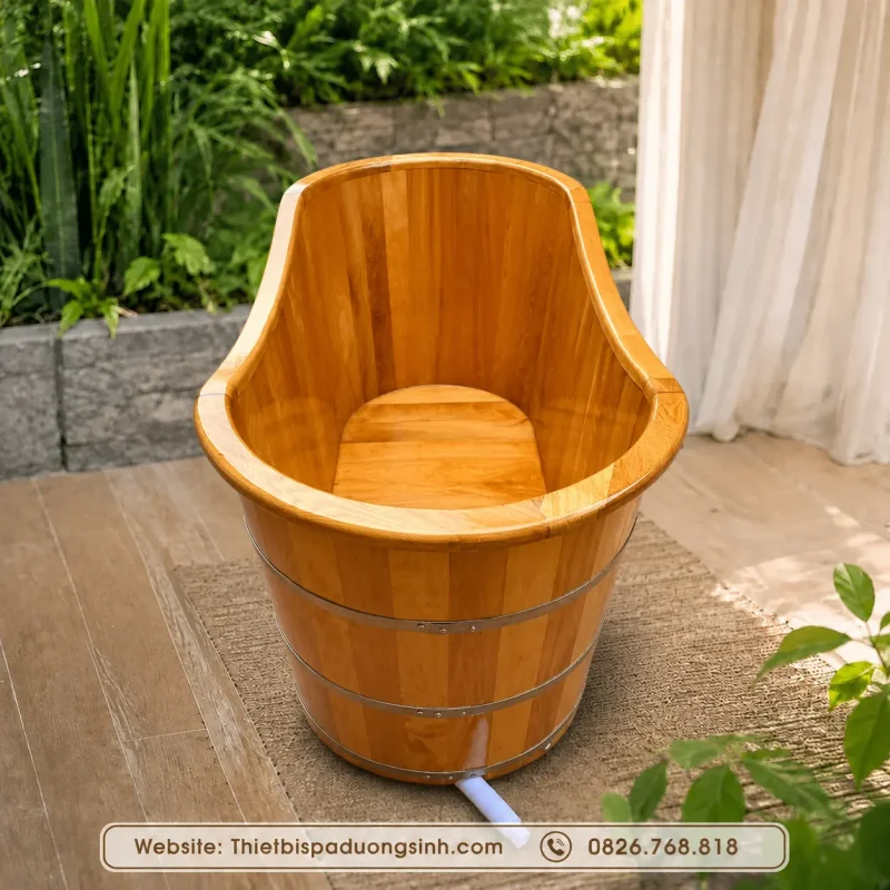 Bồn Tắm Gỗ Pơ Mu Dáng Miệng Cong Bo Viền