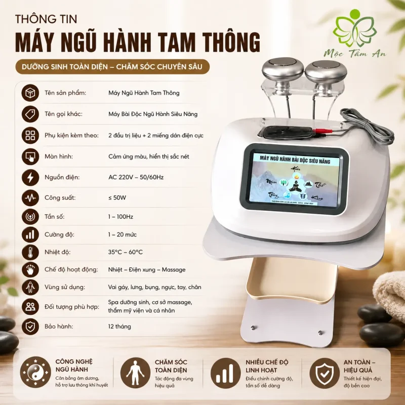 Máy Ngũ Hành Tam Thông Kèm 2 Miếng Dán Điện Cực – Thiết Bị Hỗ Trợ Massage Dưỡng Sinh Chuyên Sâu