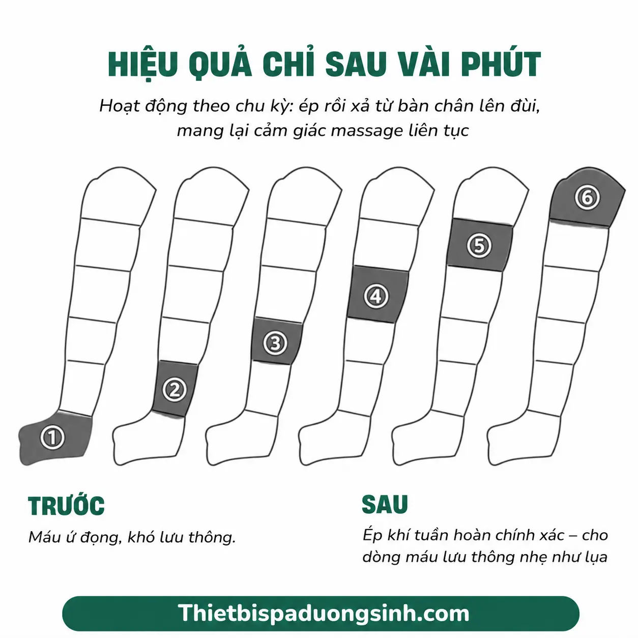 7 (6 KHOANG ĐỦ BỘ) Máy Nén Ép Suy Giãn Tĩnh Mạch – Máy Nén Ép Trị Liệu, Massage Chân Đa Năng, Nén Khí