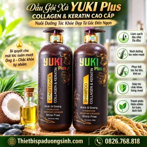 Dầu Gội Xả YUKI Plus Collagen & Keratin 2000ml– Chăm Sóc Tóc Mềm Mượt, Bóng Khỏe