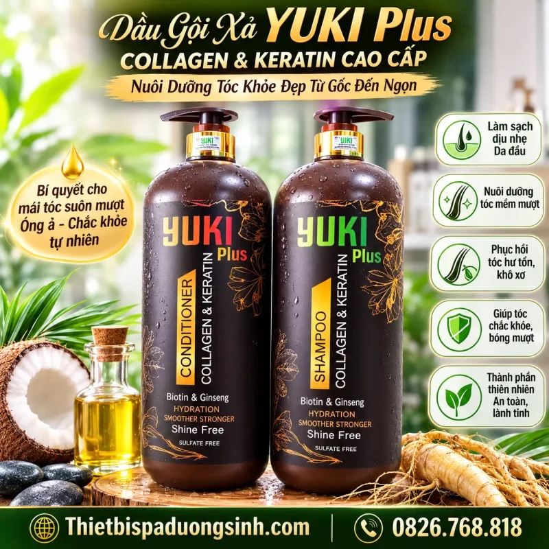 Dầu Gội Xả YUKI Plus Collagen & Keratin 2000ml– Chăm Sóc Tóc Mềm Mượt, Bóng Khỏe