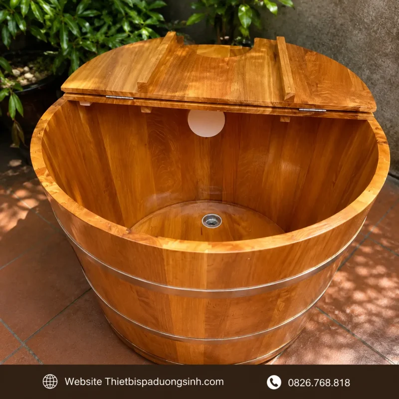 Thùng Xông Hơi Gỗ Pơ Mu – Bồn Tắm Tròn Gỗ Pơ Mu Cao Cấp, Kèm Máy Xông Hơi Mini