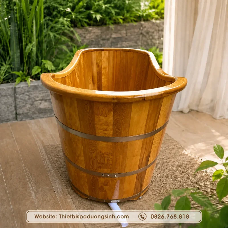 Bồn Tắm Gỗ Pơ Mu Dáng Miệng Cong Bo Viền