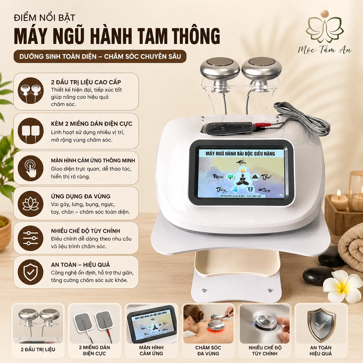 9 Máy Ngũ Hành Tam Thông Kèm 2 Miếng Dán Điện Cực – Thiết Bị Hỗ Trợ Massage Dưỡng Sinh Chuyên Sâu