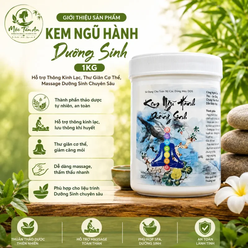 Kem Ngũ Hành Dưỡng Sinh 1kg – Hỗ Trợ Thông Kinh Lạc, Thư Giãn Cơ Thể, Massage Dưỡng Sinh Chuyên Sâu
