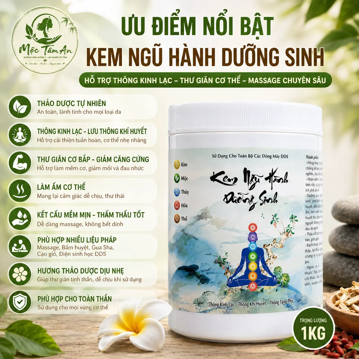 a2 Kem Ngũ Hành Dưỡng Sinh 1kg – Hỗ Trợ Thông Kinh Lạc, Thư Giãn Cơ Thể, Massage Dưỡng Sinh Chuyên Sâu