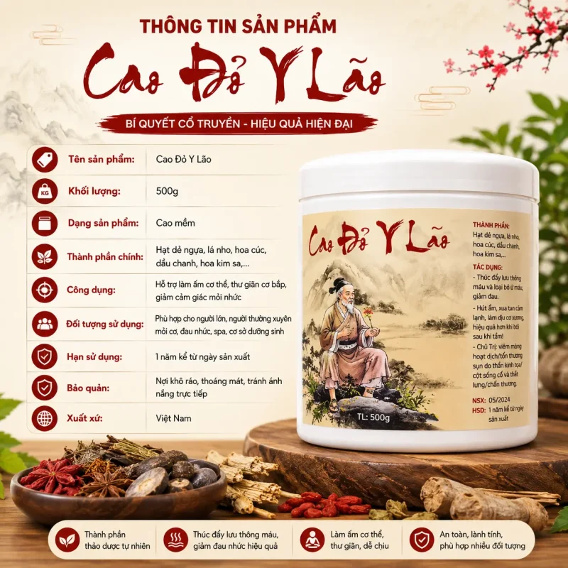 Cao Đỏ Y Lão Hũ 500G – Hỗ Trợ Làm Ấm Cơ Thể, Thư Giãn Cơ Bắp Và Massage Dưỡng Sinh