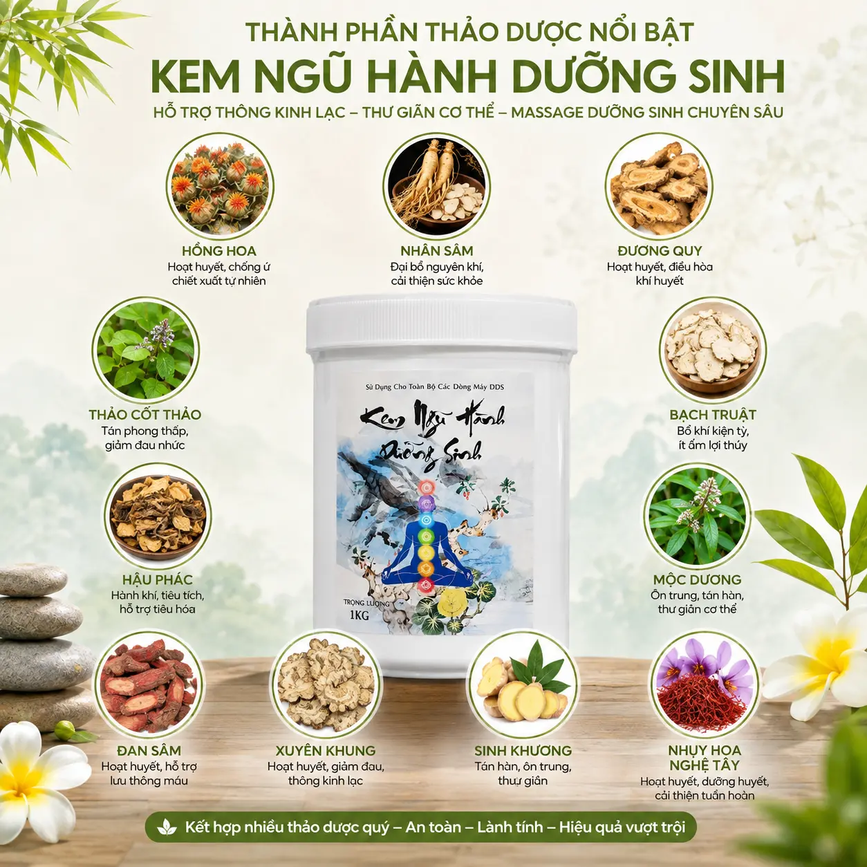 a3 Kem Ngũ Hành Dưỡng Sinh 1kg – Hỗ Trợ Thông Kinh Lạc, Thư Giãn Cơ Thể, Massage Dưỡng Sinh Chuyên Sâu