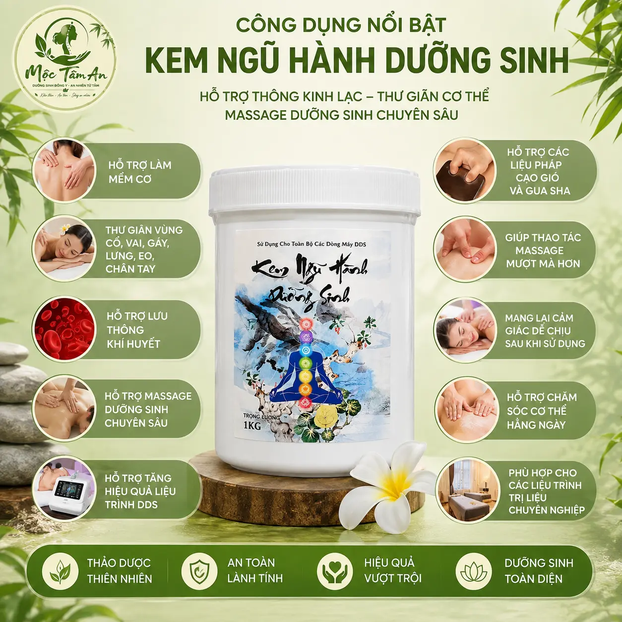 a4 Kem Ngũ Hành Dưỡng Sinh 1kg – Hỗ Trợ Thông Kinh Lạc, Thư Giãn Cơ Thể, Massage Dưỡng Sinh Chuyên Sâu