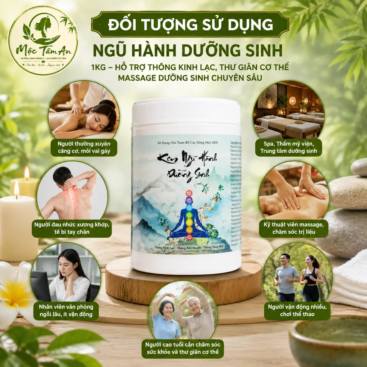 a5 Kem Ngũ Hành Dưỡng Sinh 1kg – Hỗ Trợ Thông Kinh Lạc, Thư Giãn Cơ Thể, Massage Dưỡng Sinh Chuyên Sâu