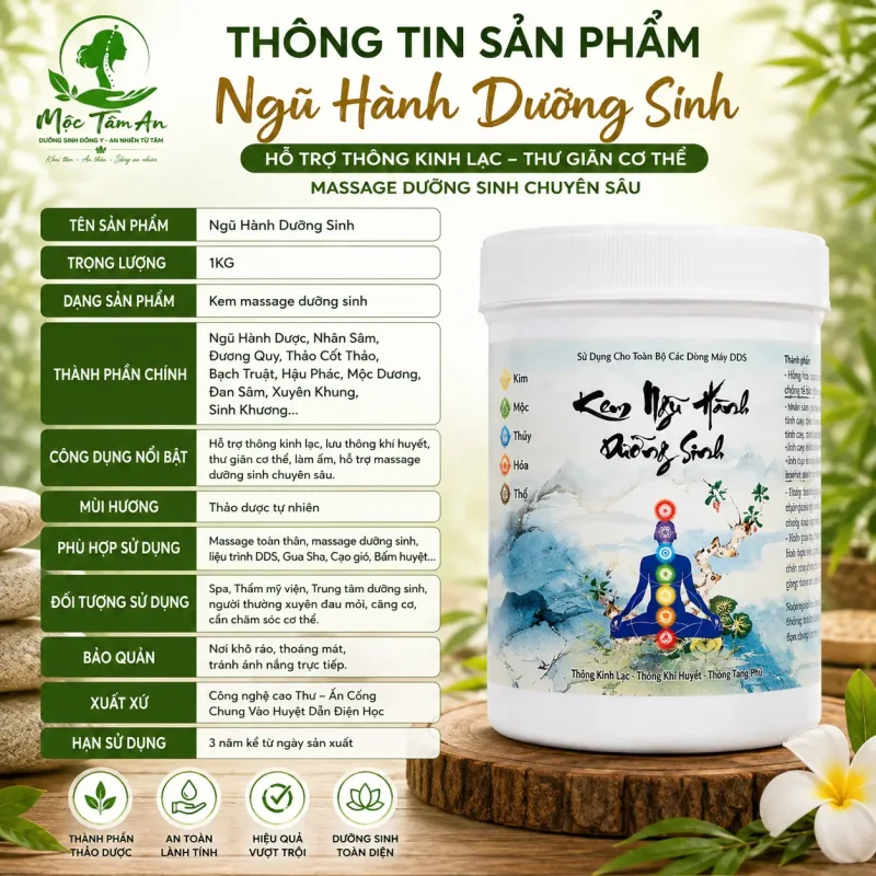 Kem Ngũ Hành Dưỡng Sinh 1kg – Hỗ Trợ Thông Kinh Lạc, Thư Giãn Cơ Thể, Massage Dưỡng Sinh Chuyên Sâu