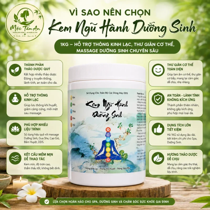 Kem Ngũ Hành Dưỡng Sinh 1kg – Hỗ Trợ Thông Kinh Lạc, Thư Giãn Cơ Thể, Massage Dưỡng Sinh Chuyên Sâu