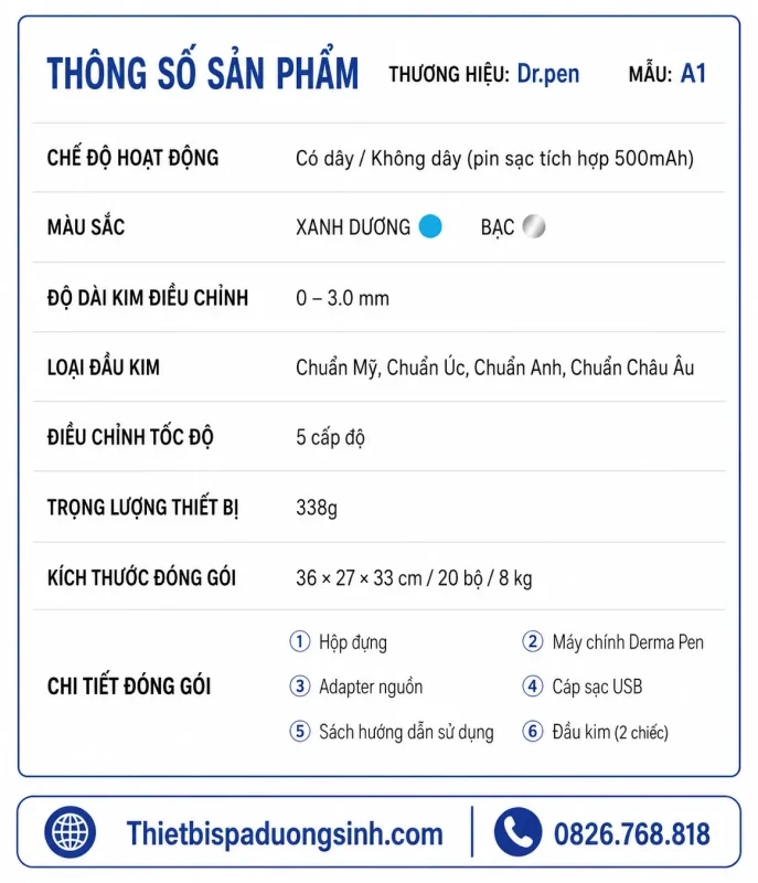 Máy Phi Kim Dr.pen A1-W Tích Điện – Cấy Trắng, Cấy Tảo, Cấy Phấn, Chăm Sóc Da Chuyên Nghiệp